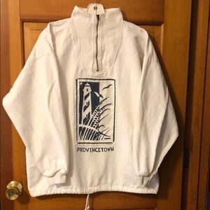 Provincetown, Vintage Cream Cotton Pullover w/Navy Lighthouse Design. S/M